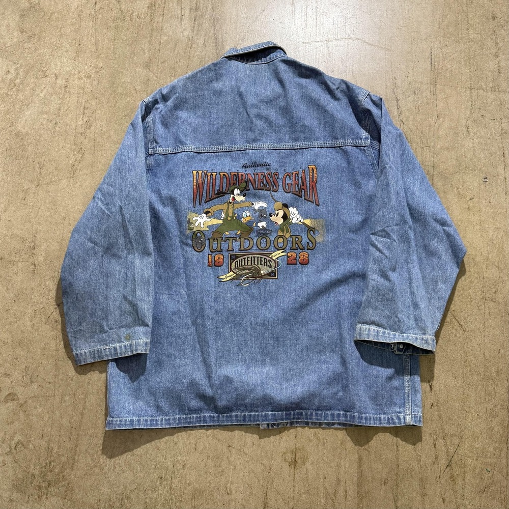 Vintage Disney Store Jacket Mens XL Blue Denim Wilderness Gear Mickey Goofy 90s